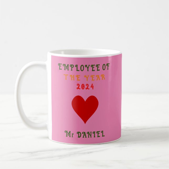 Customize Trendy Employee Of The Year 2024 Pink Coffee Mug (Left)