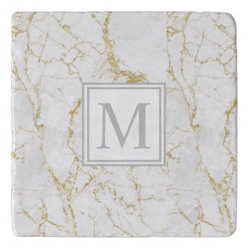 Customize TrivetPan Stand _ Gold Marble Initial Trivet
