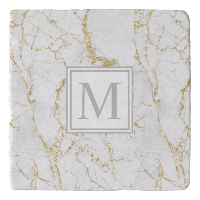 Customize Trivet/Pan Stand - Gold Marble Initial Trivet (Front)