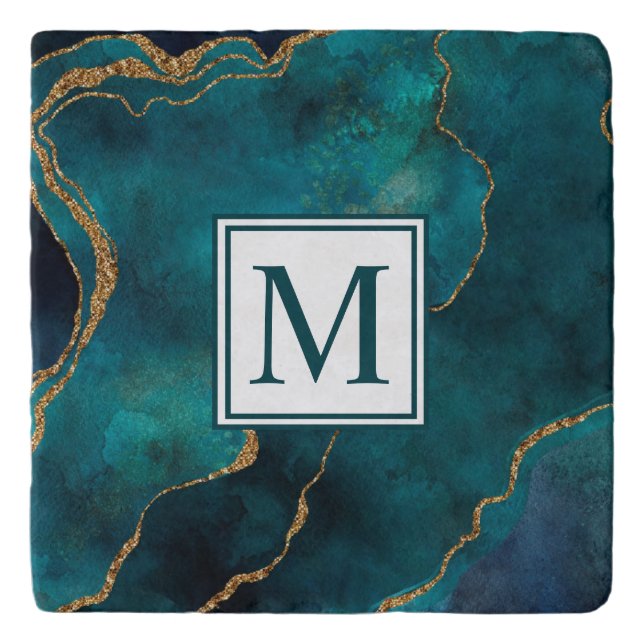 Customize Trivet/Pan Stand - Gold Marble Initial Trivet (Front)