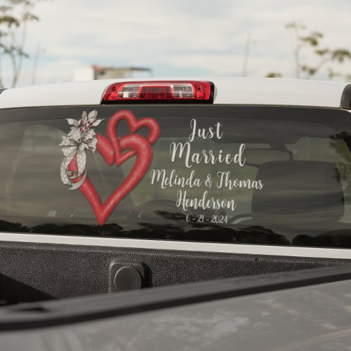 Customize Two Joined Hearts Just Married  Window Cling