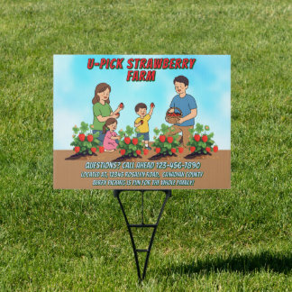 Customize U Pick Strawberries Farm Promo Roadway Sign