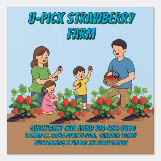 Customize U Pick Strawberries Farm Promo Roadway Sign