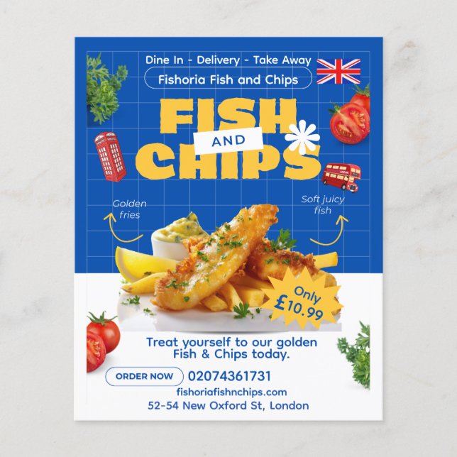 Customize UK Edition Delicious Fish N Chips Mail  Flyer (Front)