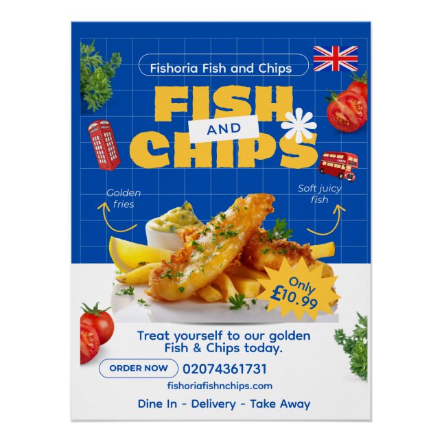Customize UK Edition Delicious Fish N Chips Restau Poster (Front)