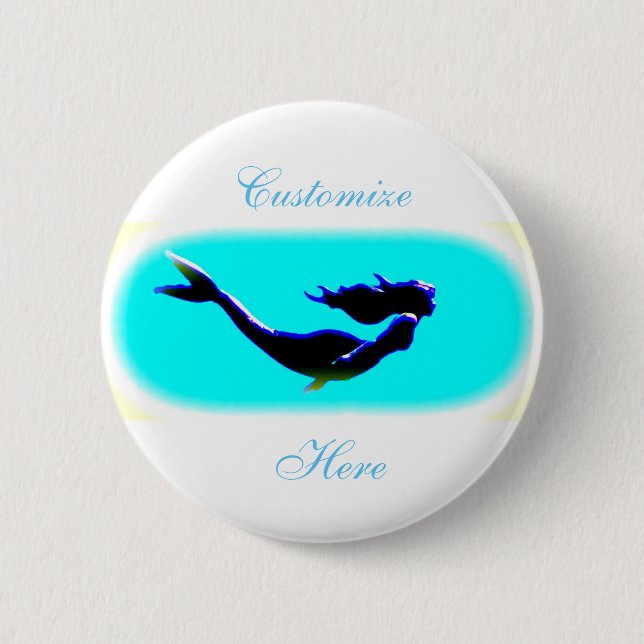 customize underwater swimming mermaid button (Front)