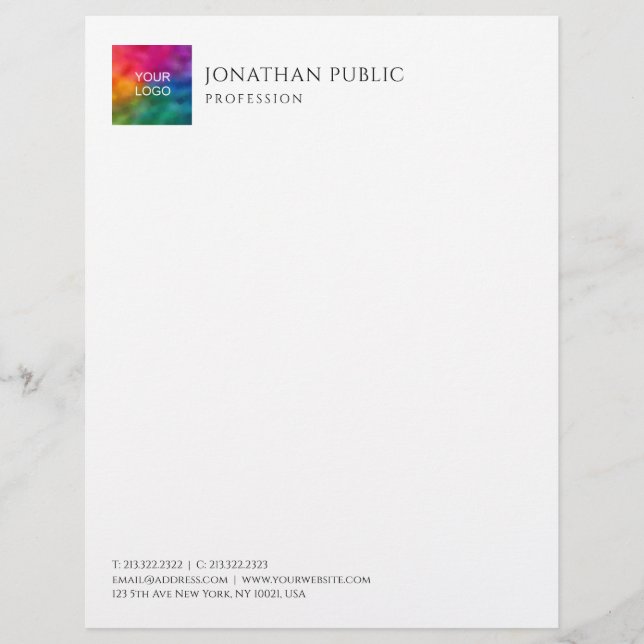 Customize Upload Your Business Company Logo Simple Letterhead (Front)