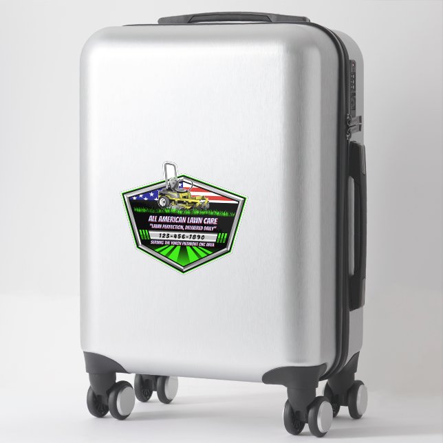 Customize USA Flag Patriotic Lawn Care Service Sticker (Suitcase)
