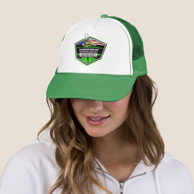 Customize USA Flag Patriotic Lawn Care Service Trucker Hat (In Situ)