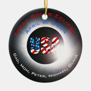 Customize USA Total solar eclipse April 8 2024 Ceramic Ornament