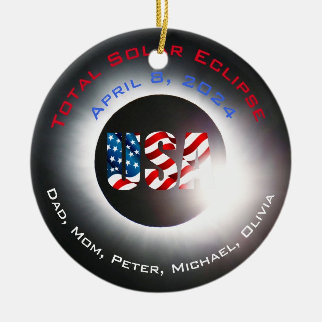Customize USA Total solar eclipse April 8 2024 Ceramic Ornament (Front)