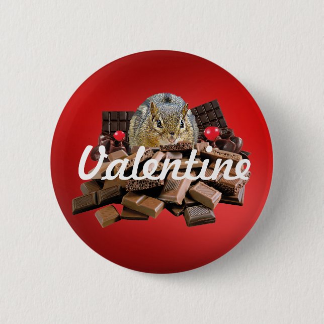 Customize Valentine’s Day Chocolate Chipmunk Button (Front)