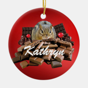 Customize Valentine’s Day Chocolate Chipmunk Ceramic Ornament