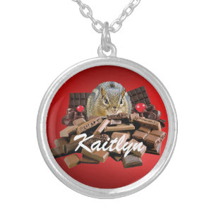 Customize Valentine’s Day Chocolate Chipmunk Silver Plated Necklace