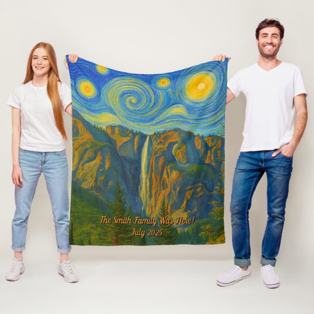 Customize van Gogh Yosemite Valley Family Vacation Fleece Blanket (In Situ)