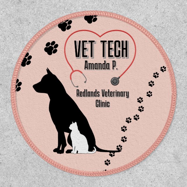 Customize Veterinarian Tech Dog Cat Heart Stethos  Patch (Front)