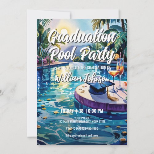 Customize Vibrant Lively Pool Graduation Party