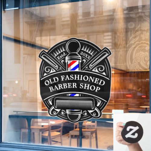 Customize Vintage Barber Shop Pole Front  Window Cling