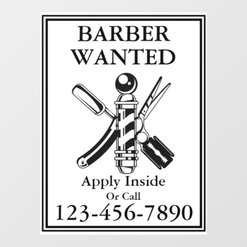 Customize Vintage Barber Wanted Barber Shop Window Cling
