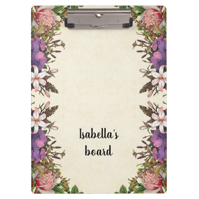 Customize Vintage Floral Design Clipboard (Front)