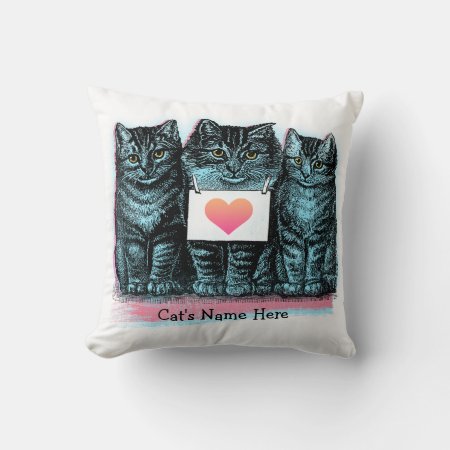 Customize Vintage Kittens Add Names Throw Pillow