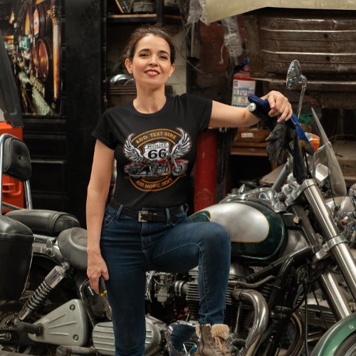 Customize Vintage Motorcycle Route 66 Wings Design T_Shirt