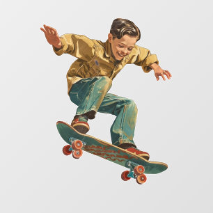 Customize Vintage Young Boy Skateboarding Shop Log Wall Decal