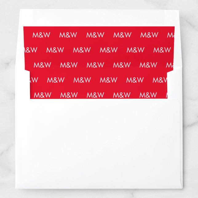 Customize w/ couple's Initial White monogram red Envelope Liner (In Envelope)