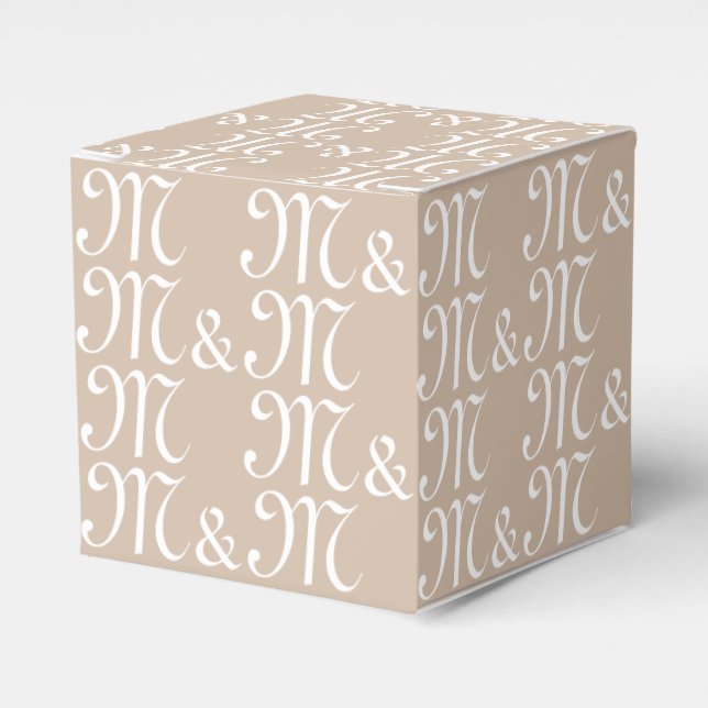 Customize w couple's Initials monogram beige gift Favor Boxes (Front Side)