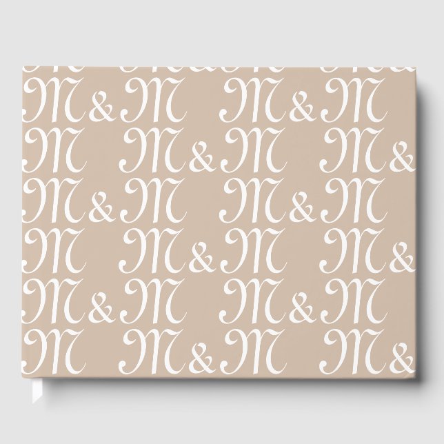 Customize w couple's Initials monogram beige white Guest Book (Front)