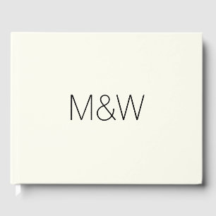 Customize w couple's Initials monogram black ivory Guest Book