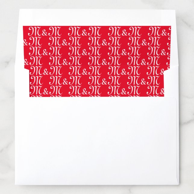 Customize w couple's Initials monogram red white Envelope Liner (In Envelope)