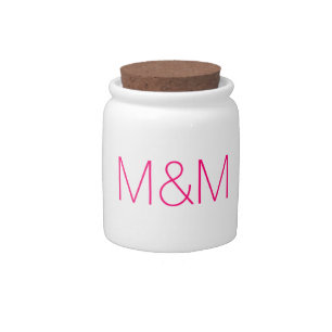 Customize w/Initial Letter Number fuchsia white Candy Jar
