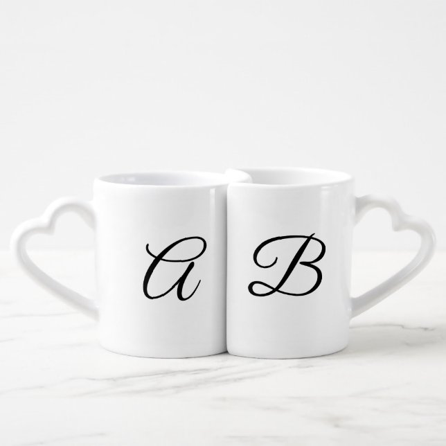 Customize w/Initial Letters Numbers black white Coffee Mug Set (Front Nesting)