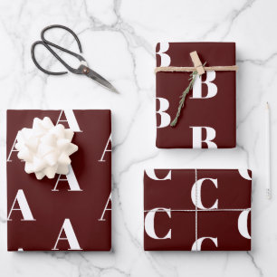Customize w/Initial monogram Letter Oxblood wine Wrapping Paper Sheets