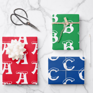 Customize w/Initial monogram Letter Red blue green Wrapping Paper Sheets