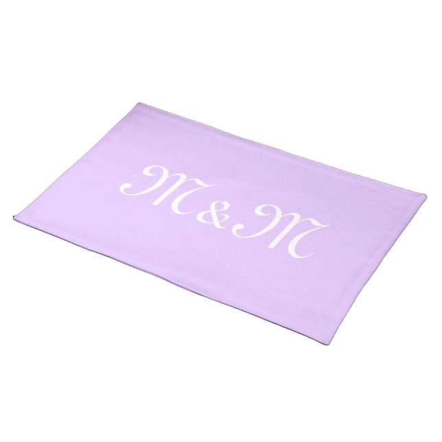 Customize w/Initial White Letter Number lavender Cloth Placemat (On Table)