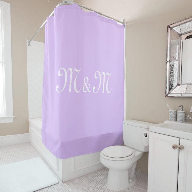 Customize w/Initial White Letter Number lavender Shower Curtain (In Situ)