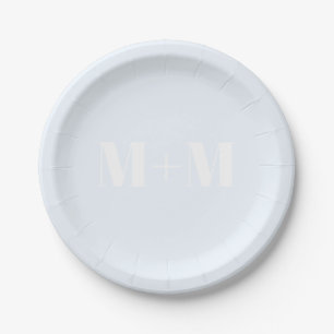 Customize w/Initial White Letter Number light blue Paper Plates