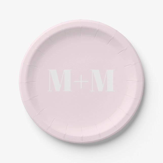 Customize w/Initial White Letter Number light pink Paper Plates (Front)