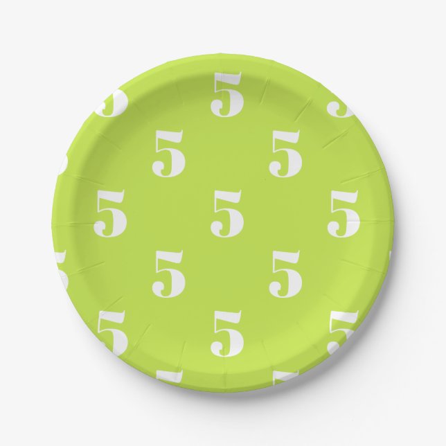 Customize w/Initial White Letter Number lime green Paper Plates (Front)