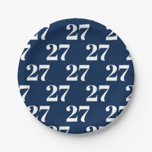Customize w/Initial, White Letter Number navy blue Paper Plates