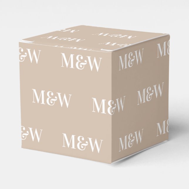 Customize w/Initial White monogram beige gift Favor Boxes (Front Side)