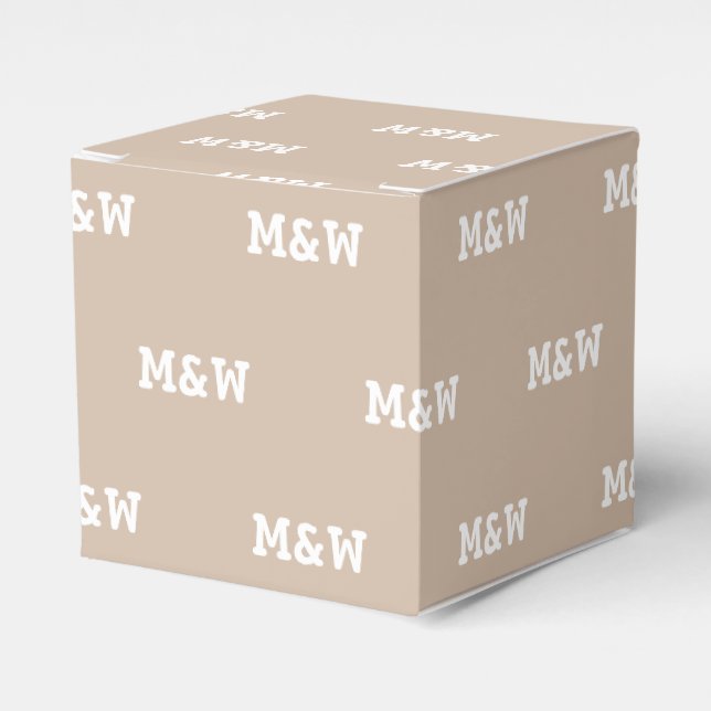 Customize w/Initial White monogram beige gift Favor Boxes (Front Side)