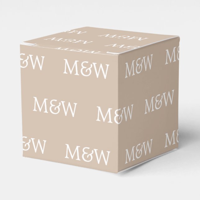 Customize w/Initial White monogram beige gift Favor Boxes (Front Side)