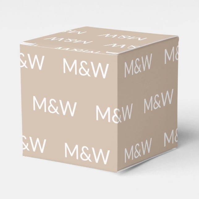 Customize w/Initial White monogram beige gift Favor Boxes (Front Side)