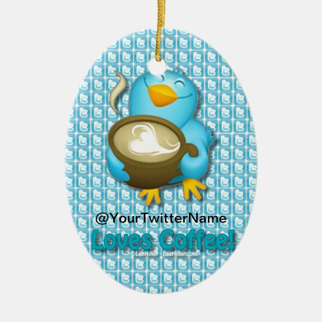 Customize W/ Your Twitter Name Coffee Bird Ceramic Ornament (Front)