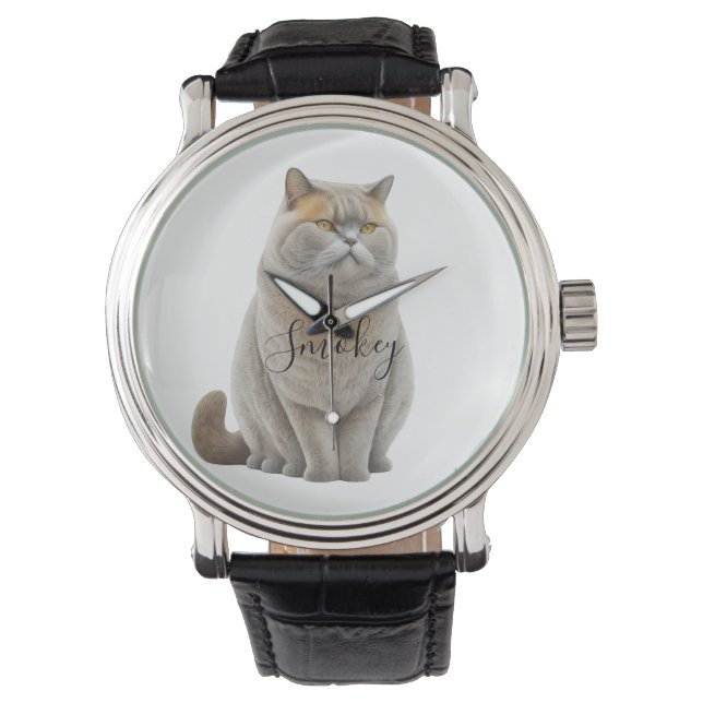 Customize Watercolor British Funny Cat Photo Name  Watch (Front)
