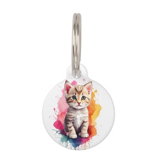 Customize Watercolor Splash Art Cat Splatter Paint Pet ID Tag