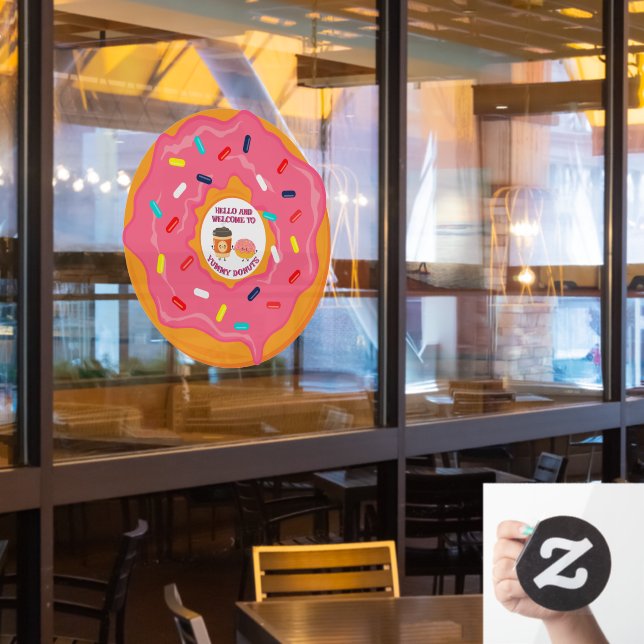 Customize Welcome Coffee and Donut Shop Besties  W Window Cling (Restaurant Window)